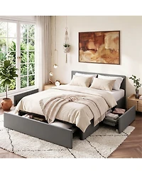 Gaomon Upholstered Metal Platform Bed Frame with Under-Basket Storage