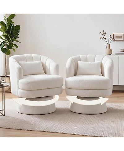 2 Set of 360 Degrees) Barrel Swivel Accent Chair, Stable Base, Tufted Back and Lumbar Pillow, Thick Foam, Quick Assembly, Fits Multi-Room Scenarios