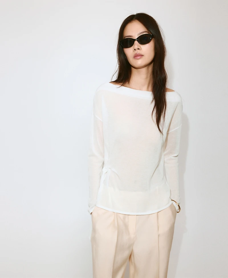 Mango Women's Fine-Knit Bow Boat-Neck Long-Sleeve Sweater