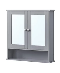 SongmicsHome Bathroom Cabinet with Mirror, Wall Cabinet with 2 Mirrored Doors, Adjustable Shelf, Open Compartment