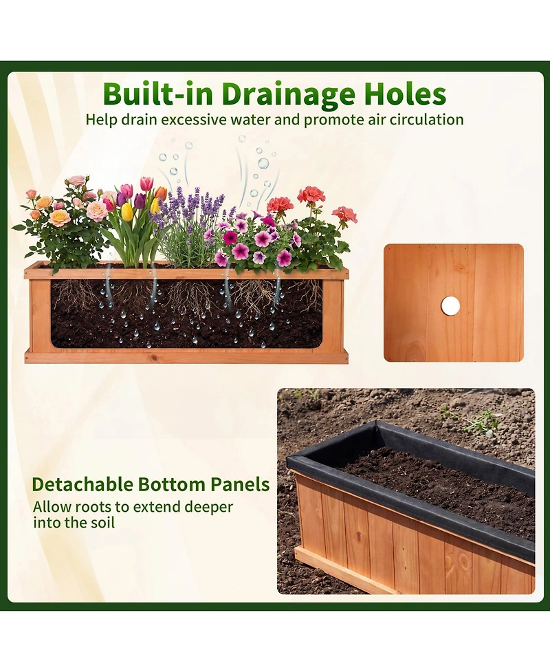 Gymax 2Pieces Wooden Raised Garden Bed With Drainage Holes and Liner Fir Wood Planter Box