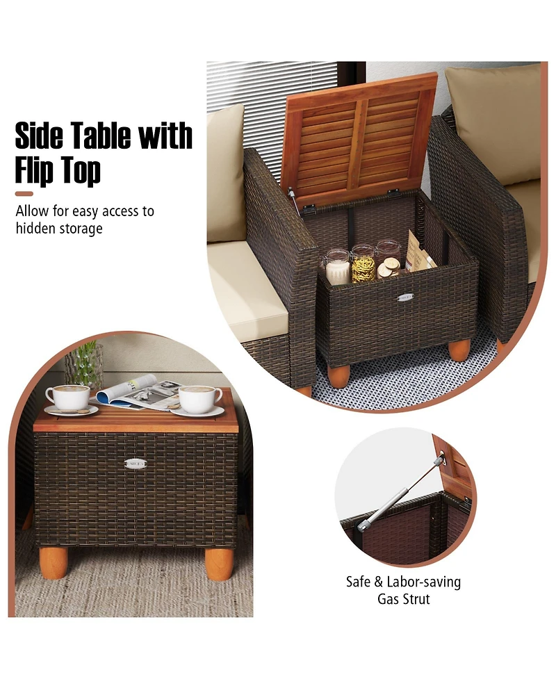 Gymax 3 Piece Patio Pe Wicker Furniture Set Outdoor Conversation Bistro Set with Cushions