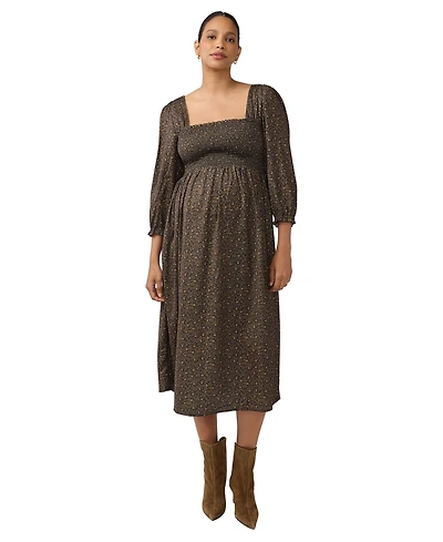 Ingrid + Isabel Women's Smocked Sateen Nursing Midi Dress