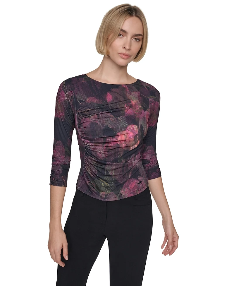 Dkny Petite Floral 3/4-Sleeve Blouse