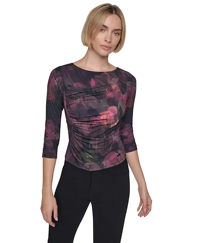 Dkny Petite Floral 3/4-Sleeve Blouse