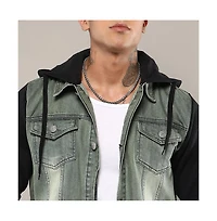Campus Sutra Men's Light-Wash Hooded Denim Jacket With Sweatshirt-Style Sleeves