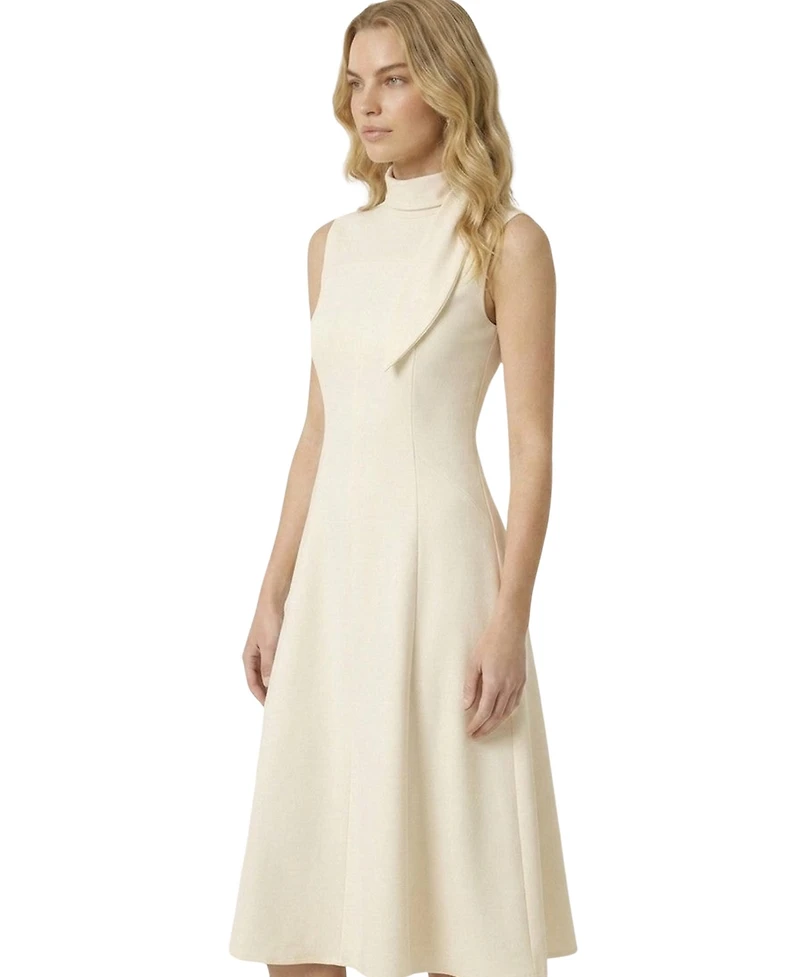 Modenaire Women's High-Mock-Neck Sleeveless A-Line Midi Dress