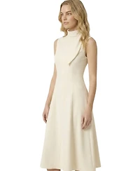 Modenaire Women's High-Mock-Neck Sleeveless A-Line Midi Dress