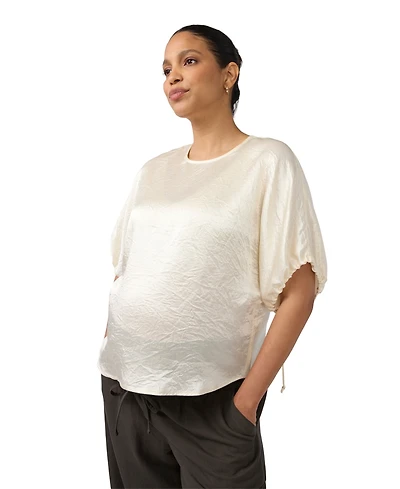Ingrid + Isabel Women's Cropped Satin Puff Sleeve Blouse