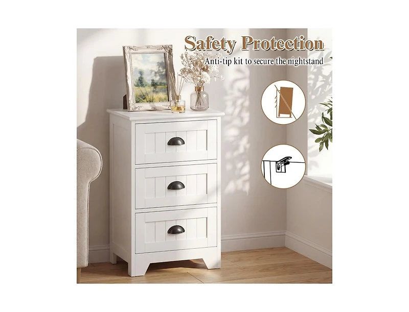 3 Drawers End Storage Wood Side Nightstand
