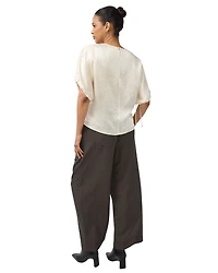 Ingrid + Isabel Women's Cropped Satin Puff Sleeve Blouse