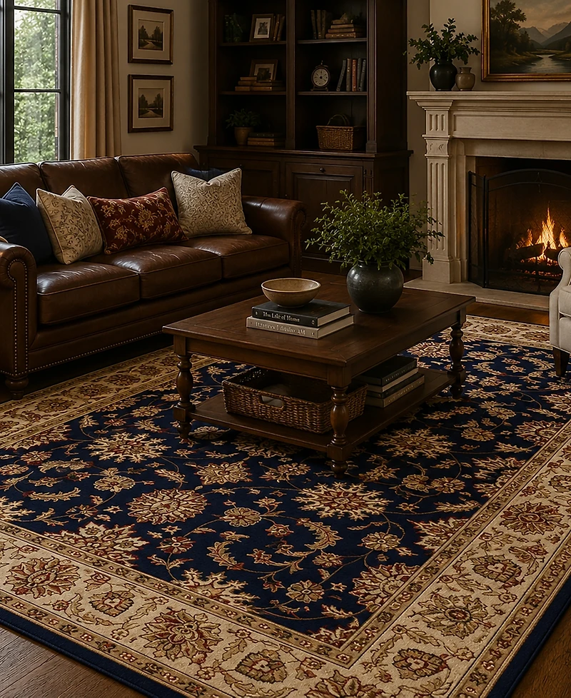 Closeout! Km Home 1592/1080/Navy Pesaro Blue 3'3" x 4'11" Area Rug