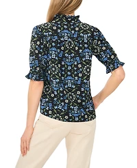 CeCe Women's V-Neck Floral Ruffle Button-Down Blouse