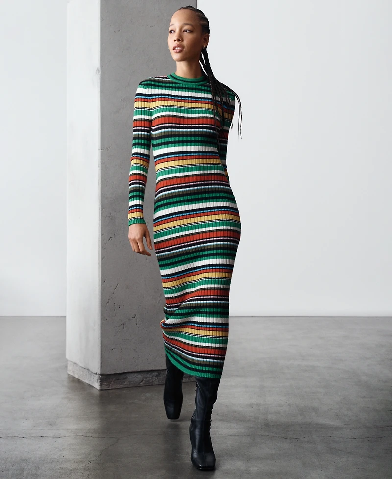 Theophilio | Macy's Women's Long-Sleeve Ribbed Striped Sweater Dress, Exclusive