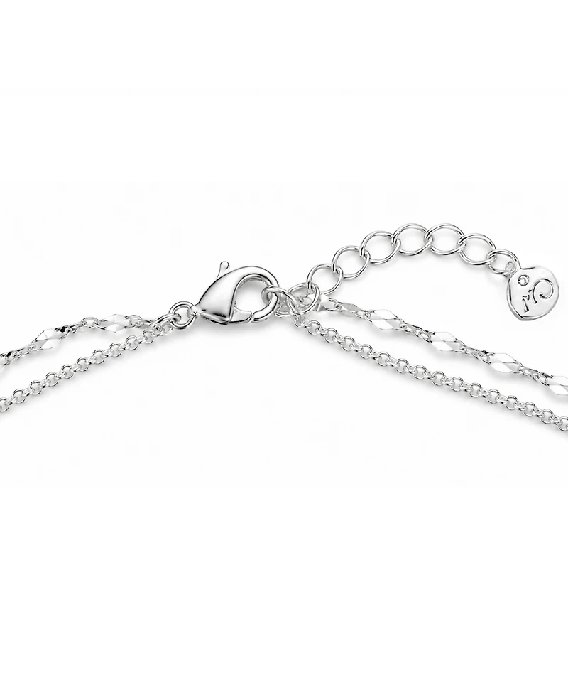 And Now This Double Row Cubic Zirconia Hamsa Hand and Evil Eye Anklet in Silver Plate