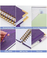 Danrong Leather Spiral Journal College Ruled Numbered Pages With Pockets Sticky Tabs Pen Loop