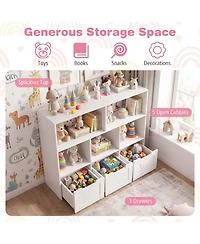 Gymax Toy Storage Organizer with 3 Movable Drawers 5 Open Cubbies and Hidden Wheels