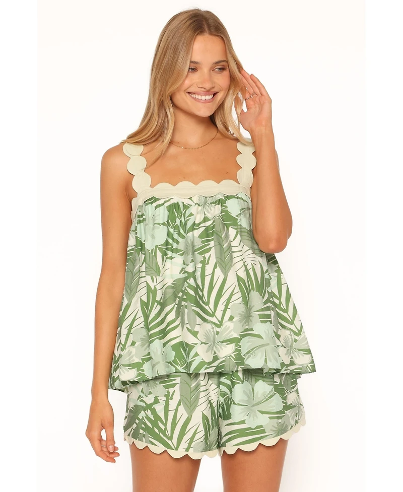 Petal and Pup Women's Lillian Square-Neckline Scallop-Trim Top Shorts, 2-Piece Set