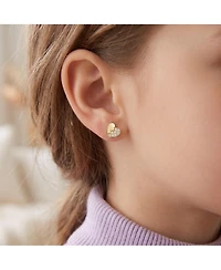 Sterling Silver 14K Gold Plated Clear Cubic Zirconia Heart Stud Butterfly Earrings For Kids