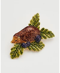 Fable England Hedgehog and Blackberry Brooch in Gold
