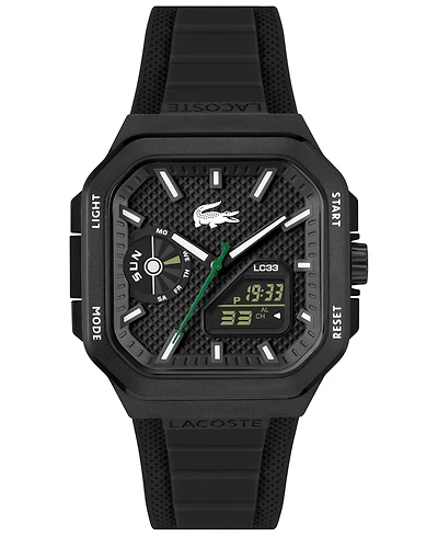 Lacoste Men's Quartz LC33 Square Analog-Digital Water-Resistant Silicone Strap Watch, 35mm