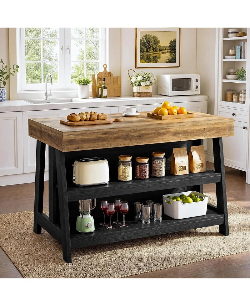 Tribesigns Kitchen Island with Storage,Open Shelving Bar Table with Large Worktop