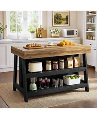 Tribesigns Kitchen Island with Storage,Open Shelving Bar Table with Large Worktop