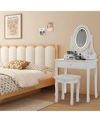 gaomon Vanity Table and Chair Set, Princess Kids Dressing Makeup Desk with Rotating Led Mirror, Cushioned Stool, Storage Drawers