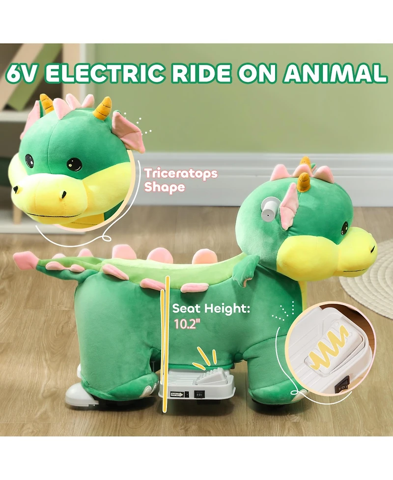 Glintex 6V Triceratops Battery-Powered Ride-On with Music, Holds 55 lbs, Ages 18-36 Months