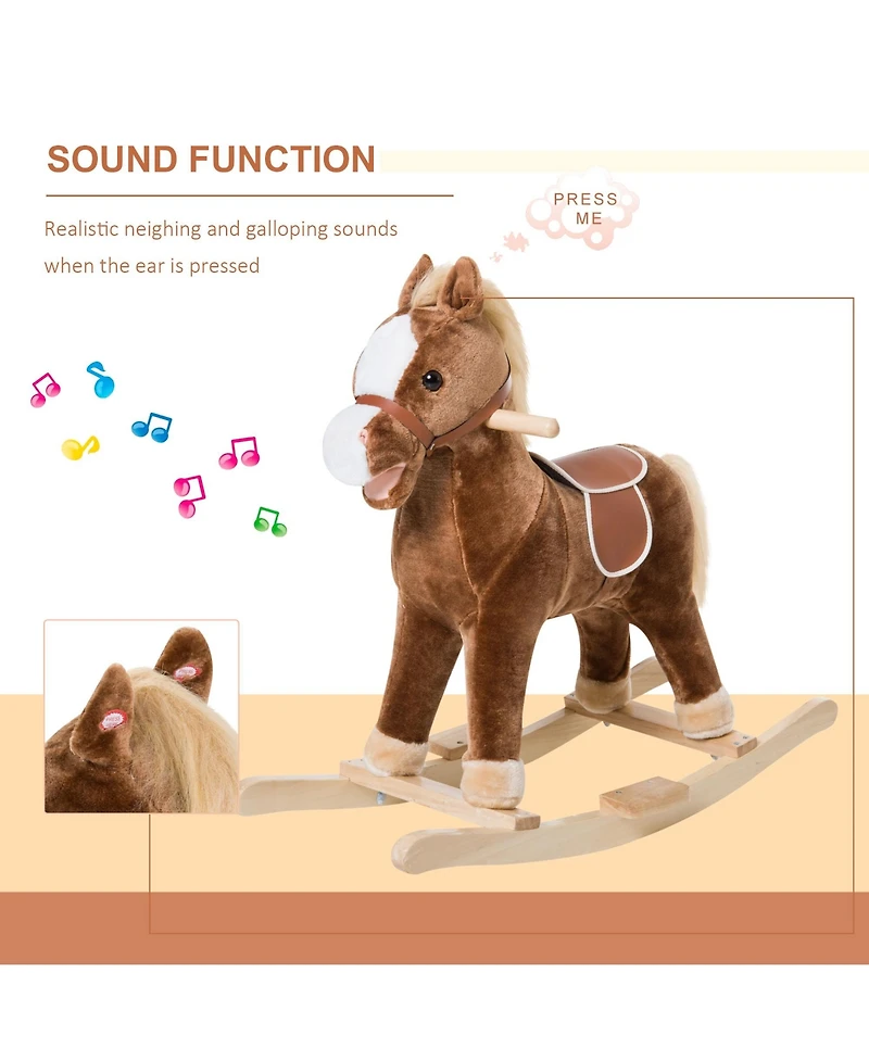 Glintex Ride On Rocking Horse Plush Rocker With Realistic Sounds, Holds 88 lbs, Ages 3+