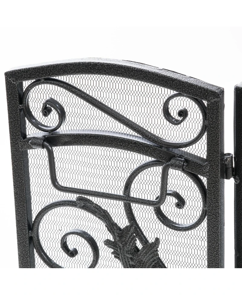 sumyeg Traditional 3 Panel Folding Fireplace Screen with Iron Frame and Decorative Scrollwork