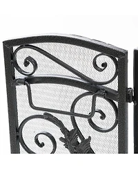 sumyeg Traditional 3 Panel Folding Fireplace Screen with Iron Frame and Decorative Scrollwork