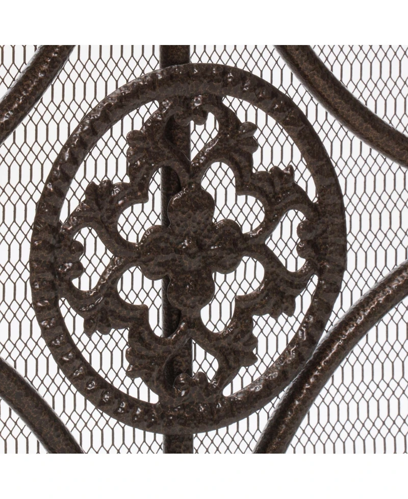 sumyeg Decorative Iron Fireplace Screen with Ornate Floral Design and Powder Coated Finish
