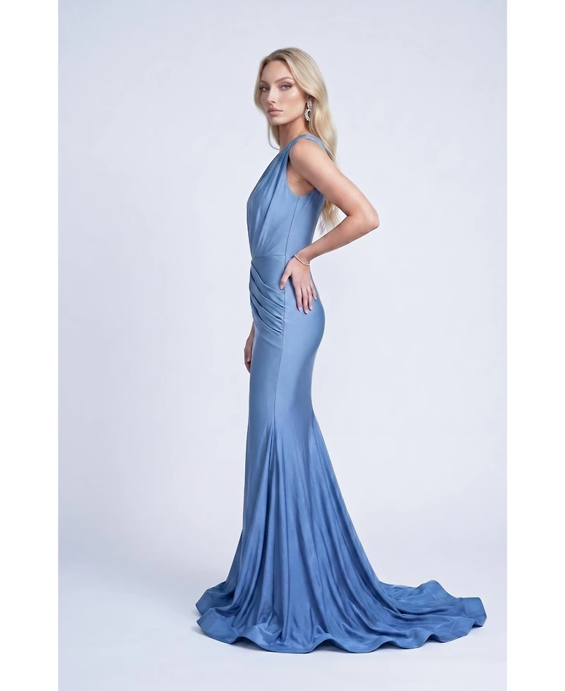 Jessica Angel Women's Ruched Plunge Pleated Sleeveless Mermaid Gown