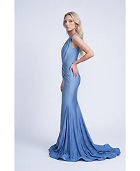 Jessica Angel Women's Ruched Plunge Pleated Sleeveless Mermaid Gown