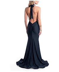 Jessica Angel Women's Plunging Halter Open-Back Mermaid Gown