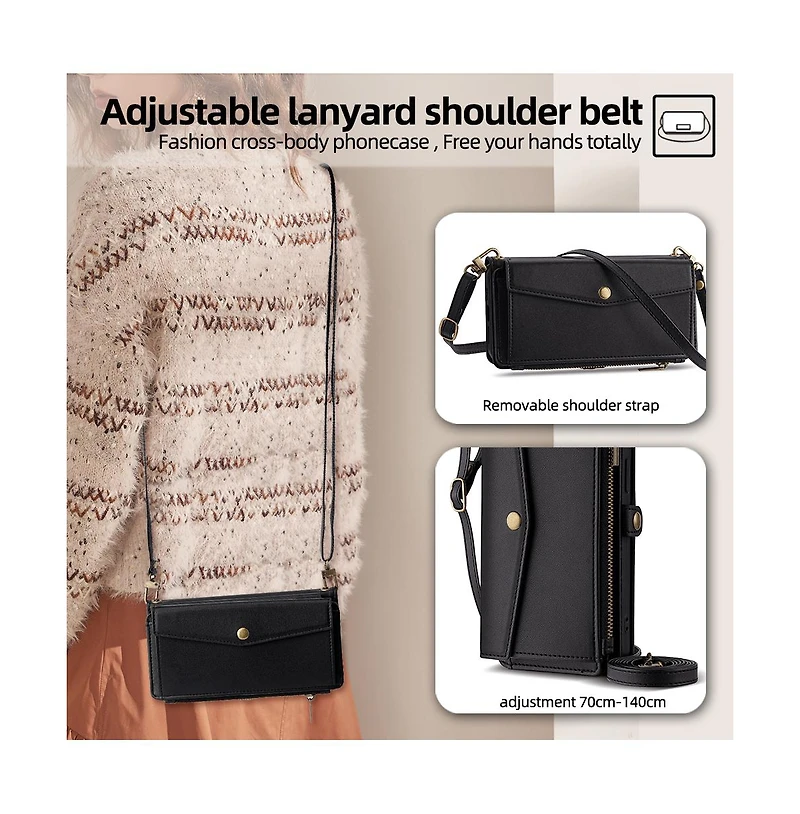 Artudatech Crossbody Strap Wallet Case for iPhone 12-17