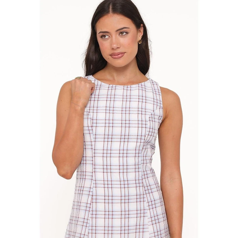 Petal and Pup Women's Circe Plaid A-Line Boat Neck Mini Dress