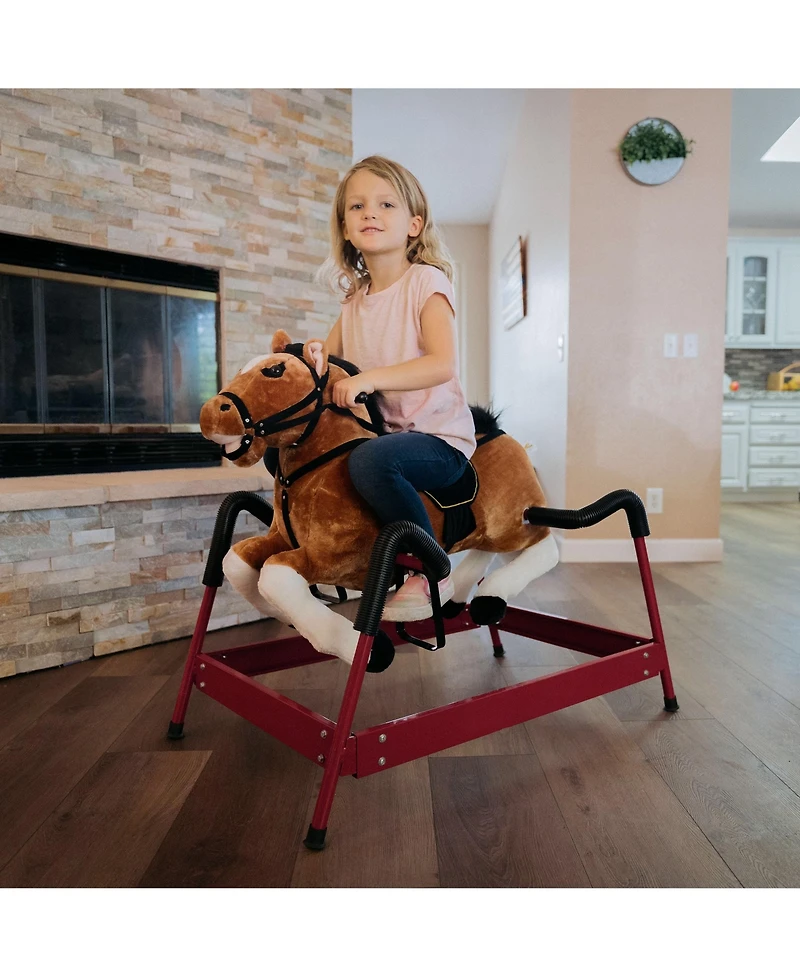 Glintex Spring Rocking Horse, 41.5"L x 23"W x 32.5"H, Plush with Metal Frame, Supports Up to 132 lbs, Ages 3+