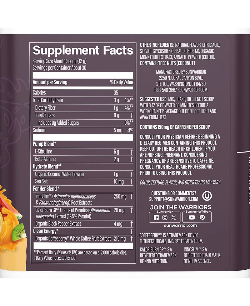 Sunwarrior Active Pre Workout for Her Powder Citrus Sunrise Flavor 380 Gram 30 Servings