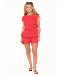 Petal and Pup Women's Karly Boat Neckline Tiered Short-Sleeve Top Shorts, 2-Piece Set