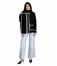 Kensie Women's Scarf Collar Faux Wool Jacket with Whipstitch Detail