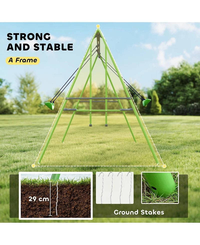 Glintex Metal Swing Set for Kids with Glider and 2 Swing Seats, Adjustable A-Frame Backyard Playset That Holds 396 lbs