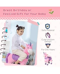 Glintex Ride On Walking Unicorn with Sparkly Horn, Plush Pedal-Powered Ride-On Toy with Pu Wheels for Kids 3-6, Holds 176 lbs, Pink