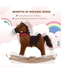 Glintex Kids Rocking Horse with realistic sounds, red scarf, plush pony design, saddle and footrest, for ages 3+, supports up to 88 lbs
