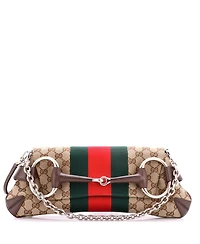 Pre-Owned Gucci Medium Horsebit Nm Web Chain Clutch Gg Canvas