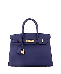 Pre-Owned Hermes Birkin 30 Handbag Blue Epsom with Gold Hardware