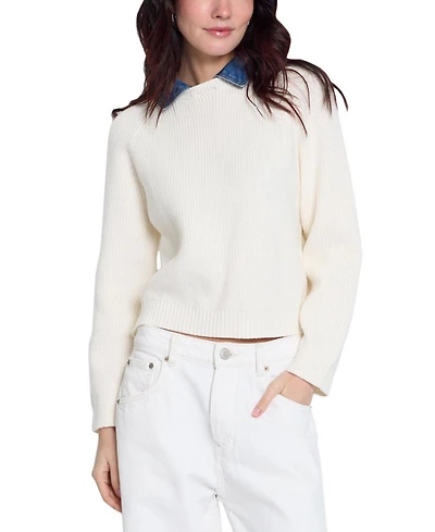 Central Park West Women's Nash Ribbed-Knit Denim Long-Sleeve Sweater