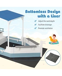 Glintex Pirate Ship Sand Pit With Canopy & Bench Seats, 86"L x 43"W x 64"H Fir Wood, 440 lb Sand, Ages 3-8