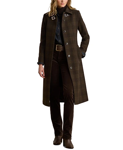 Lauren Ralph Lauren Women's Plaid Wool-Blend Belted Coat, Created for Macy's